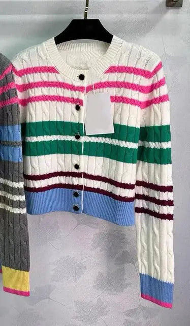 Pre Order:  Vintage Striped Twisted Knit Cardigan