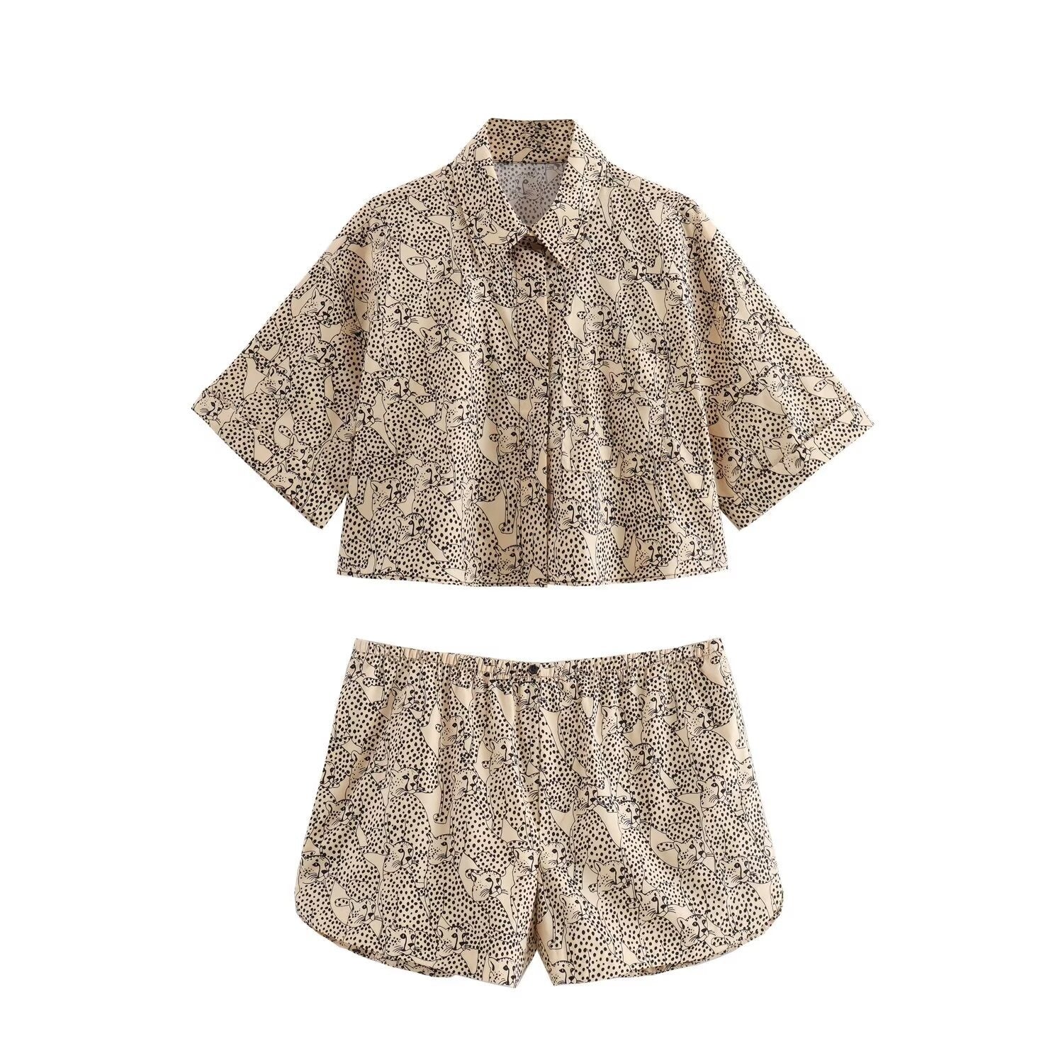 Pre Order: Animal Print Cropped Shirt + Shorts Set