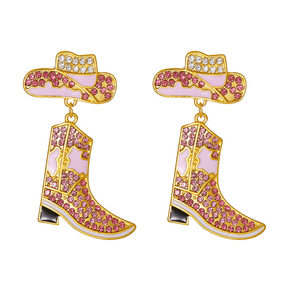 Rhinestones Cowboy Hat Boots Earrings