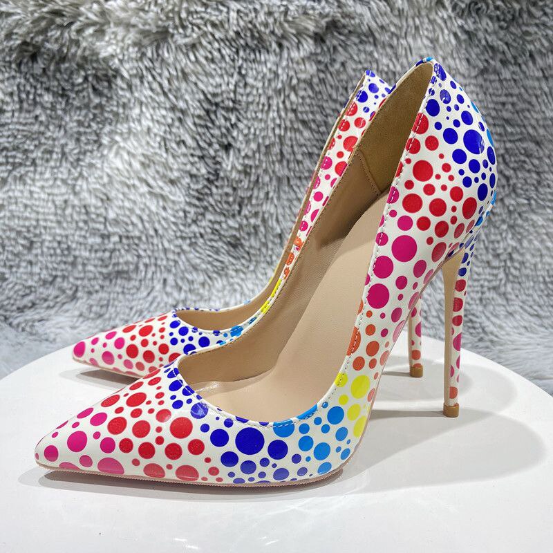 Pre Order:  Multicolor Polka-Dots Printed Patent Pointed-Toe Shoes