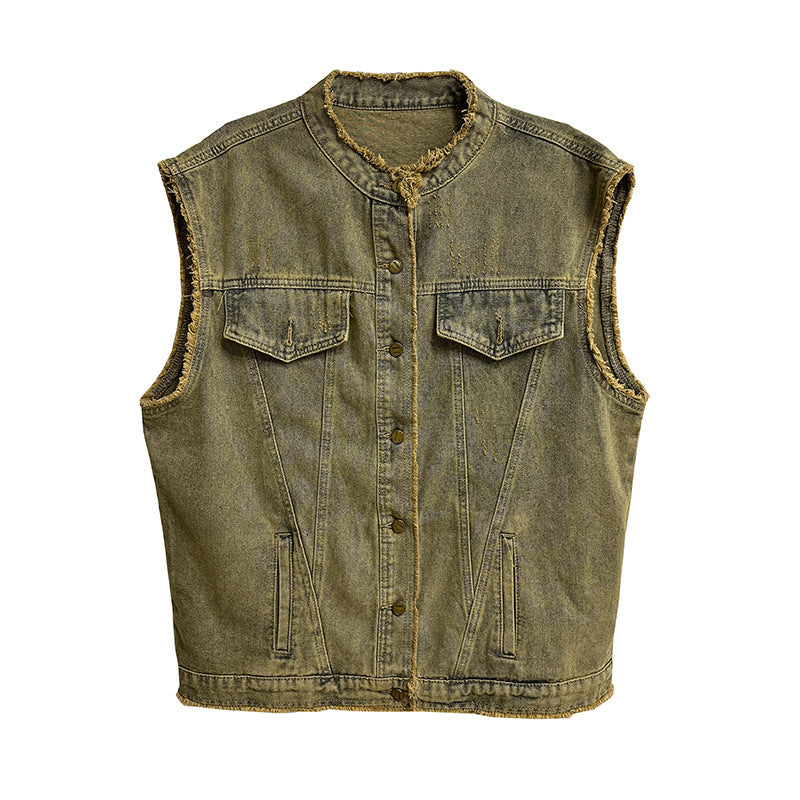 Pre Order:  Retro Fringed Washed Loose Denim Vest