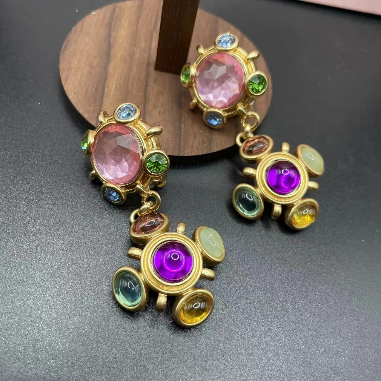 Pre Order:  Antique Colorful Rhinestones Drop Earrings