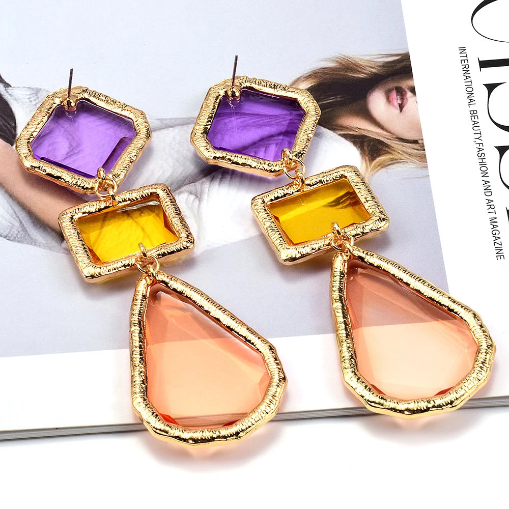 Pre Order:  Geometric Multicolor Gems Dangling Earrings