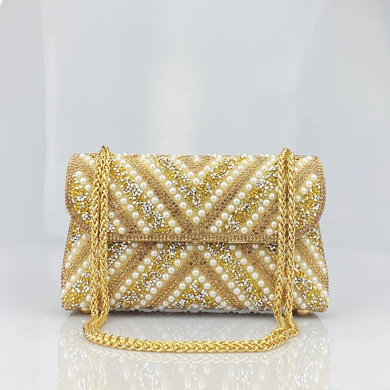 Pre Order:  Water Diamond Pearl Inlaid Chain Handheld Bag