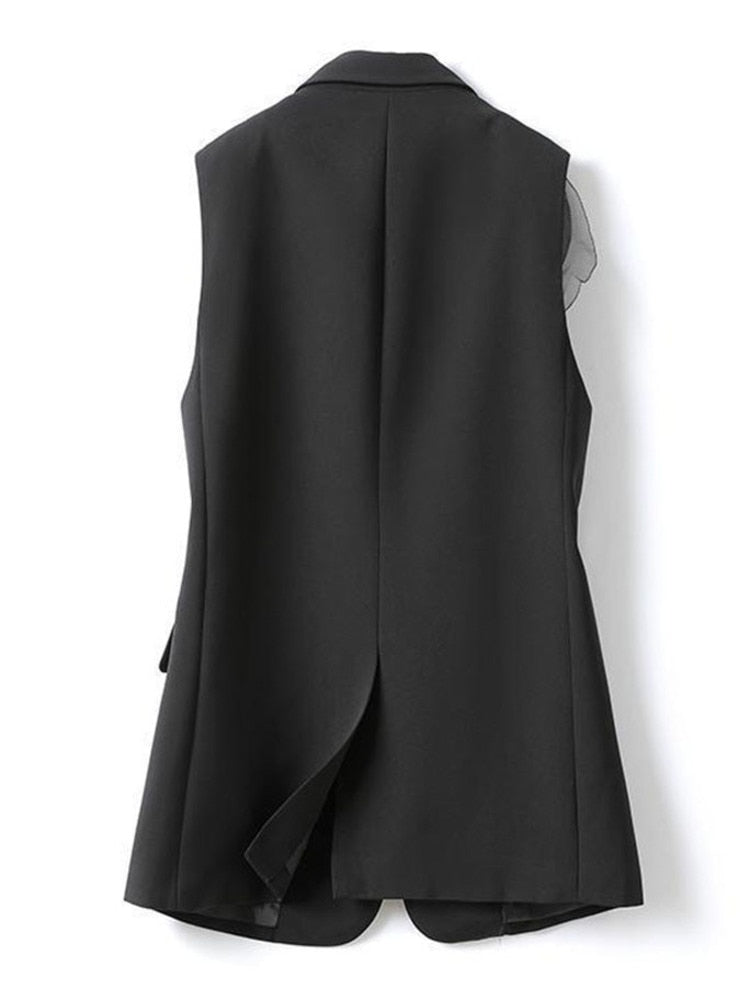 Pre Order:  Chiffon Ruffle Side Black Vest