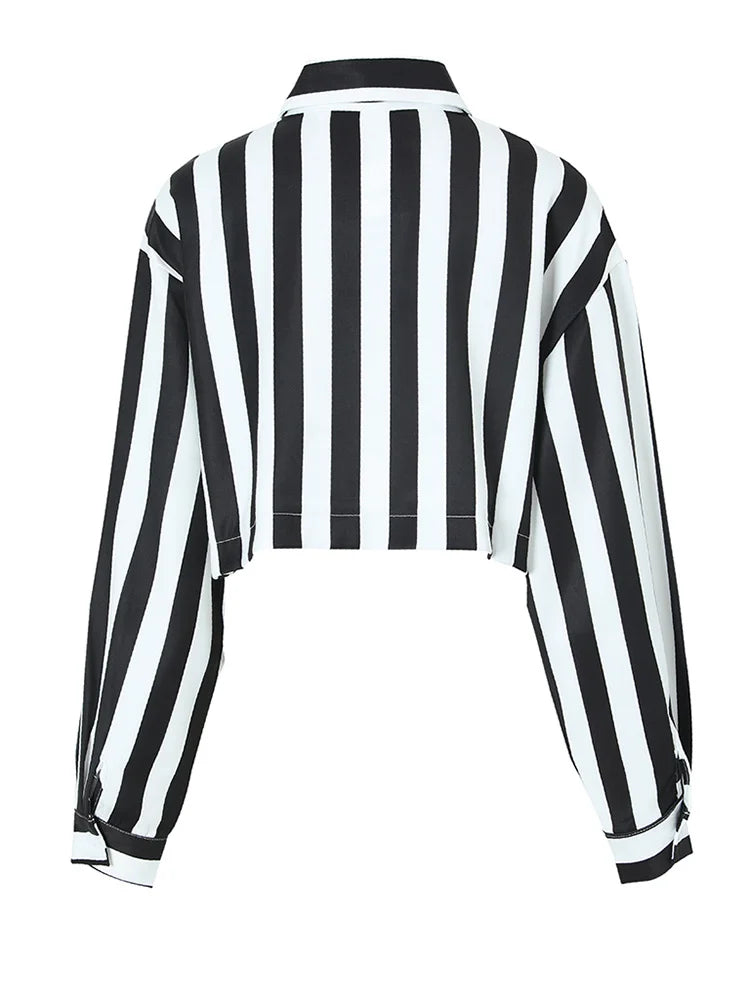 Long Sleeves Stripes Cropped Shirt