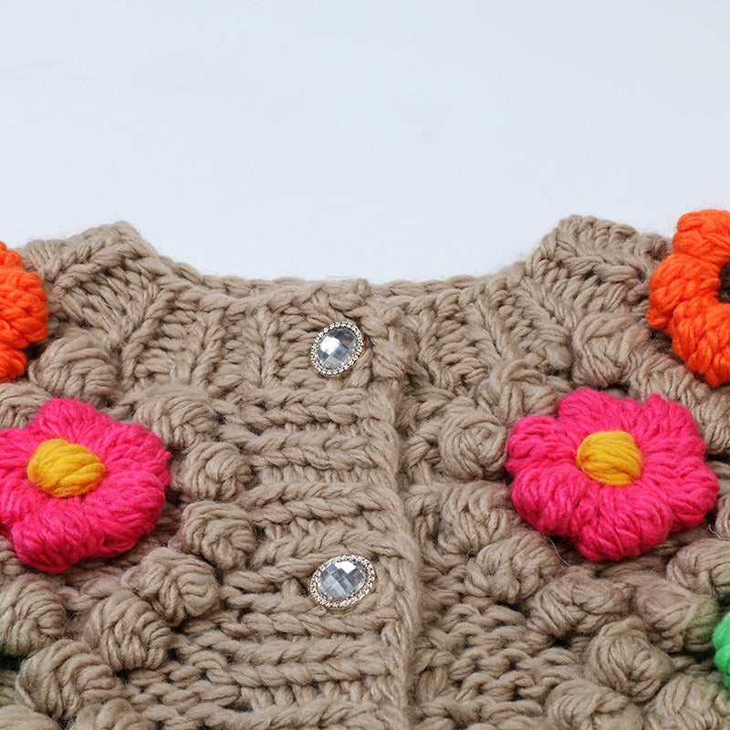 Vintage Flower Patchwork Loose Knitted Cardigan