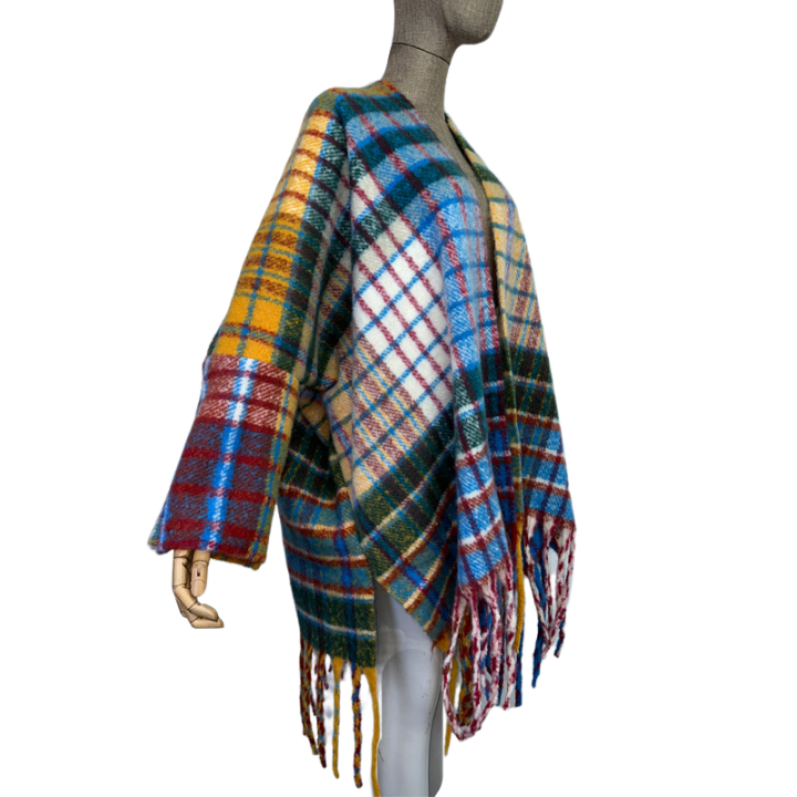 Pre Order:  Warm Plaid Poncho Cardigan - WINI