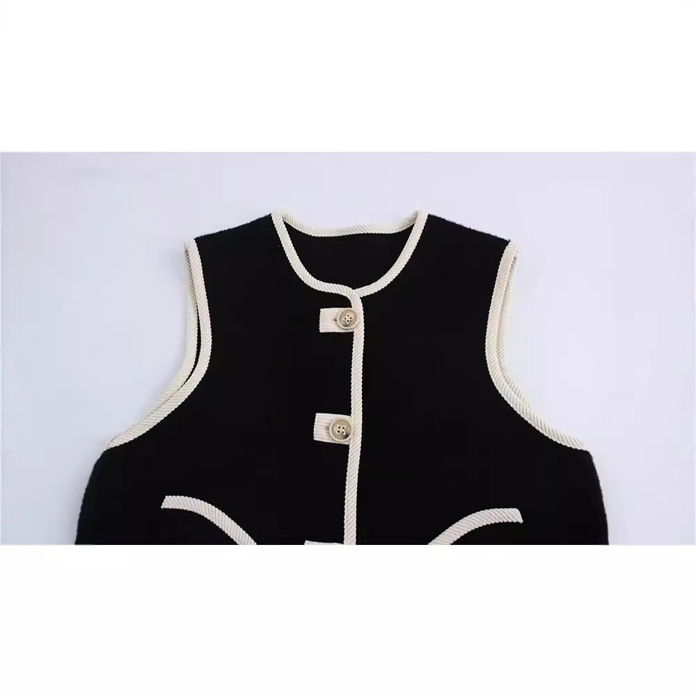 Pre Order: Loose Fit Sleeveless Trimmed Pocket  Pearl Fleece Vest