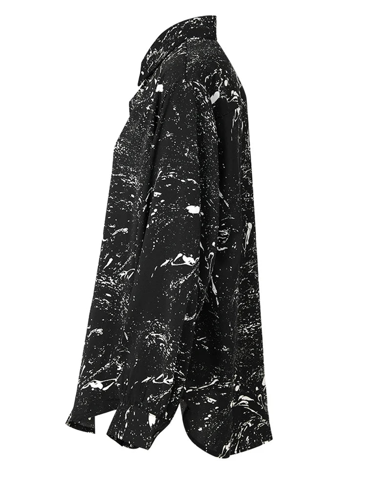 Splatter Contrast Print Loose Shirt