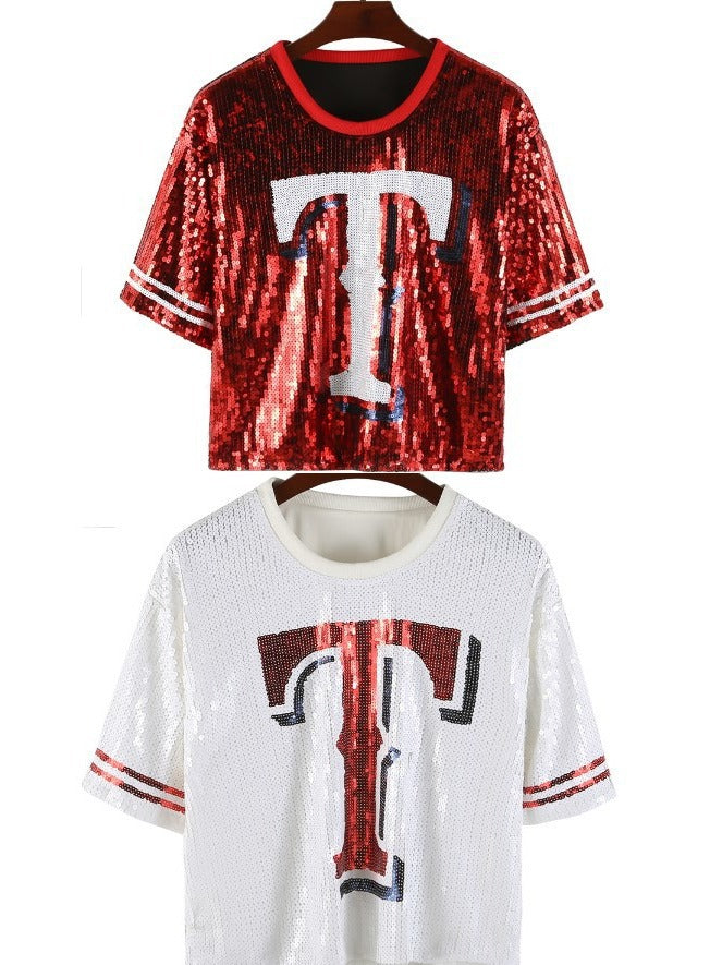 Pre Order:  Baseball Football Sequin Jersey T-Shirt