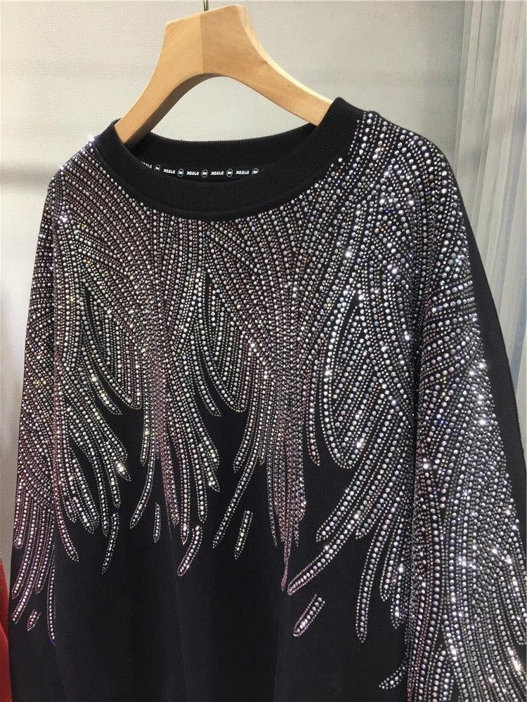 Pre Order:  Knitted Velvet Beaded Rhinestones Sweater