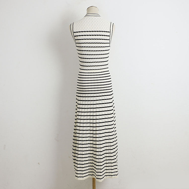 Pre Order:  Classic Striped Sleeveless V-Neck Knitted Dress