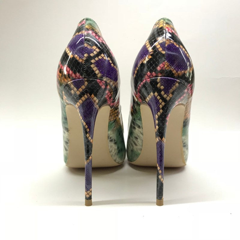 Pre Order:  Snake Printed Faux-Leather Pointed-Toe Shoes