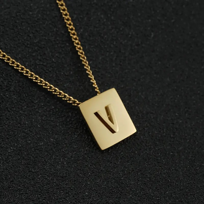 Pre Order:  Stainless Steel Square Letter Necklace