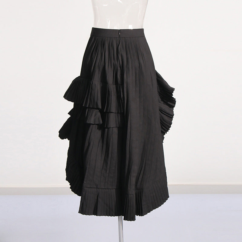 Pre Order:  Solid Pleated Ruffled Edge High Waist Skirt