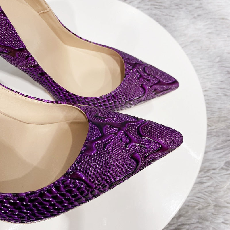 Pre Order:  Purple Embossed Pointed-Toe Pumps Shoes