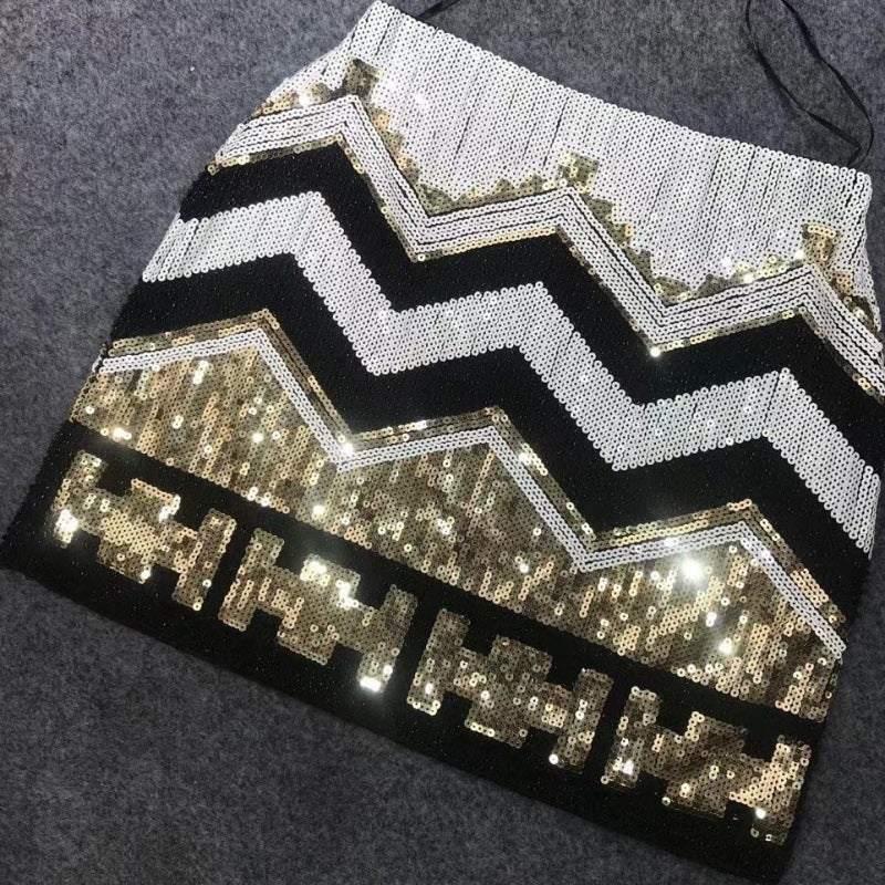 Pre Order: Bead Sequin Wrapped Hip Short Skirt