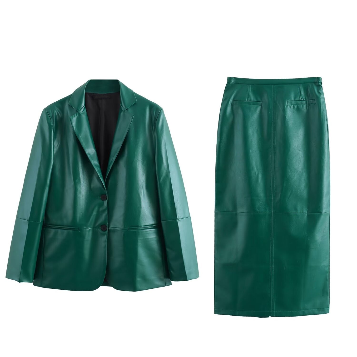 Pre Order:  Leather Straight Cut Suit Jacket + Straight Skirt