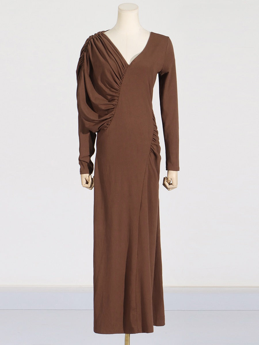 Pre Order:  Asymmetric V-Neck Slim Fit Maxi Dress