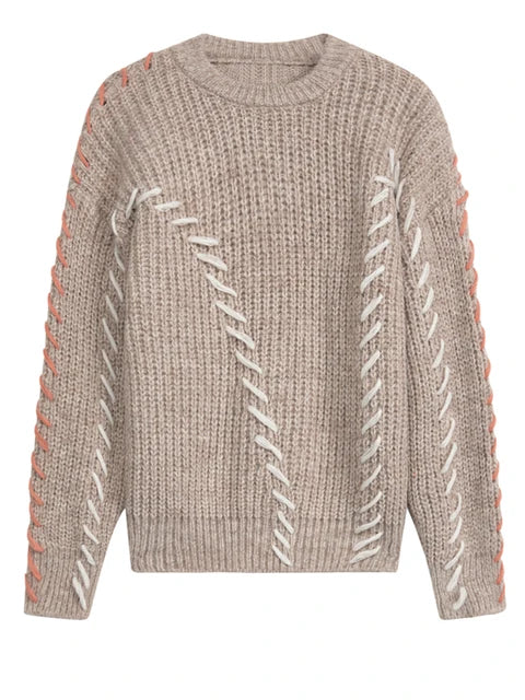 Pre Order:  Contrast Topstitch Knitted Sweater