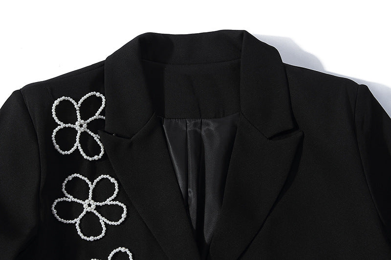 Pre Order: Retro Pearl Flower Embellished Blazer