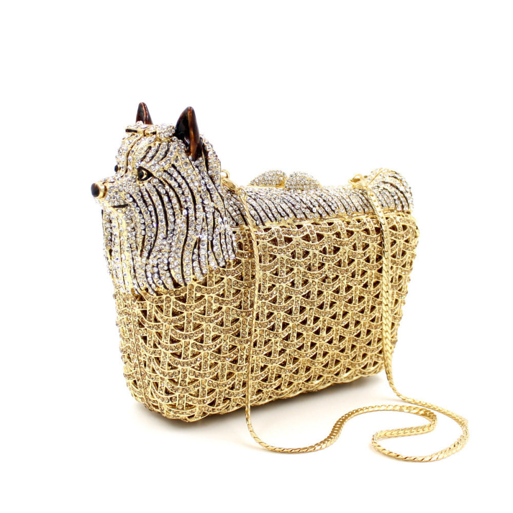 Pre Order:  Puppy Hollow Metal Diamond Inlaid Handbag