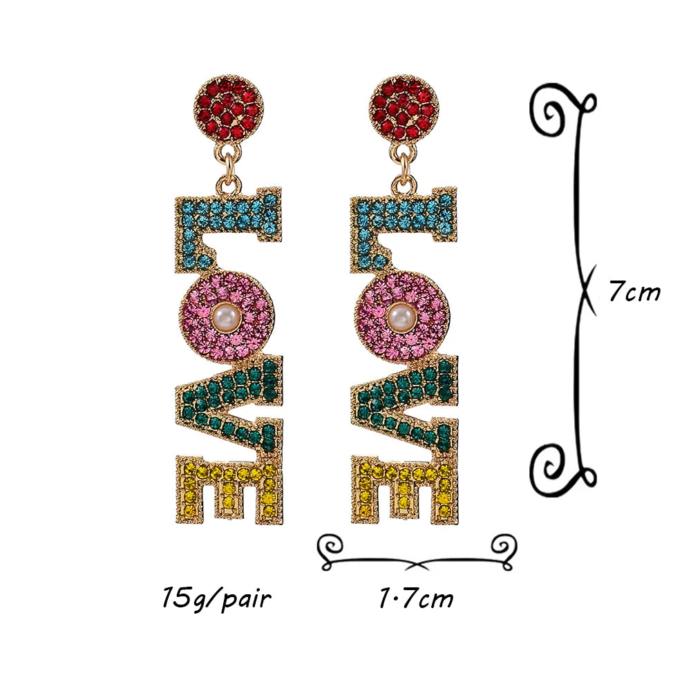 Pre Order:  LOVE Multicolor Rhinestones Dangle Earrings