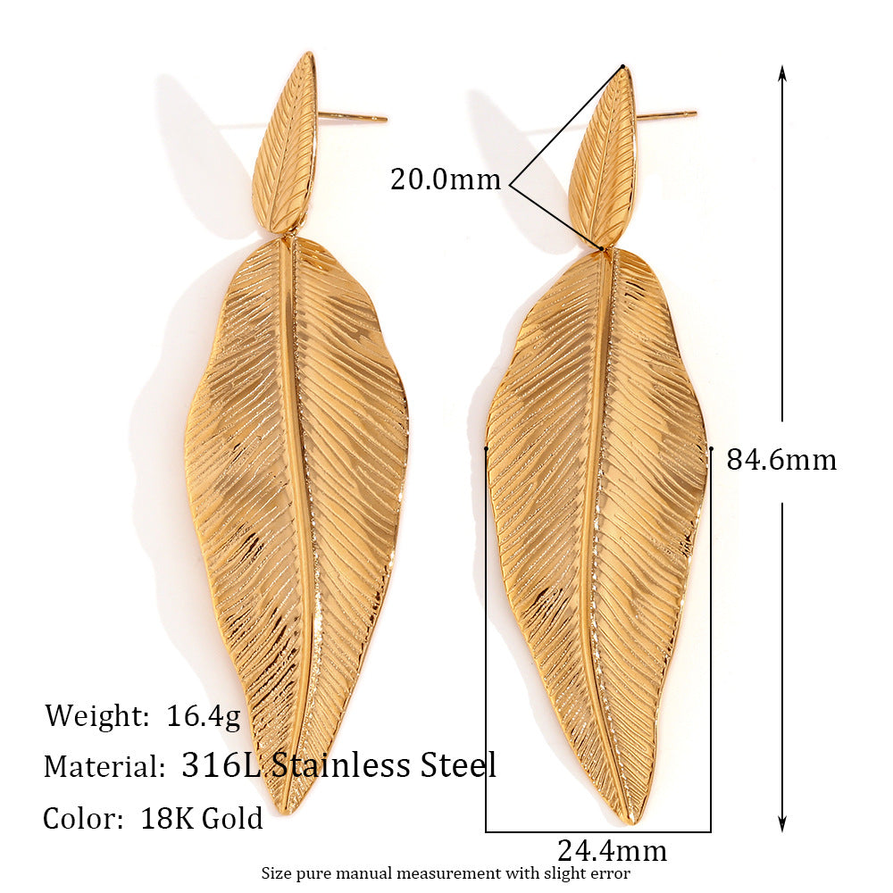 Pre Order:  Gold Spliced Feather Leaf Earrings