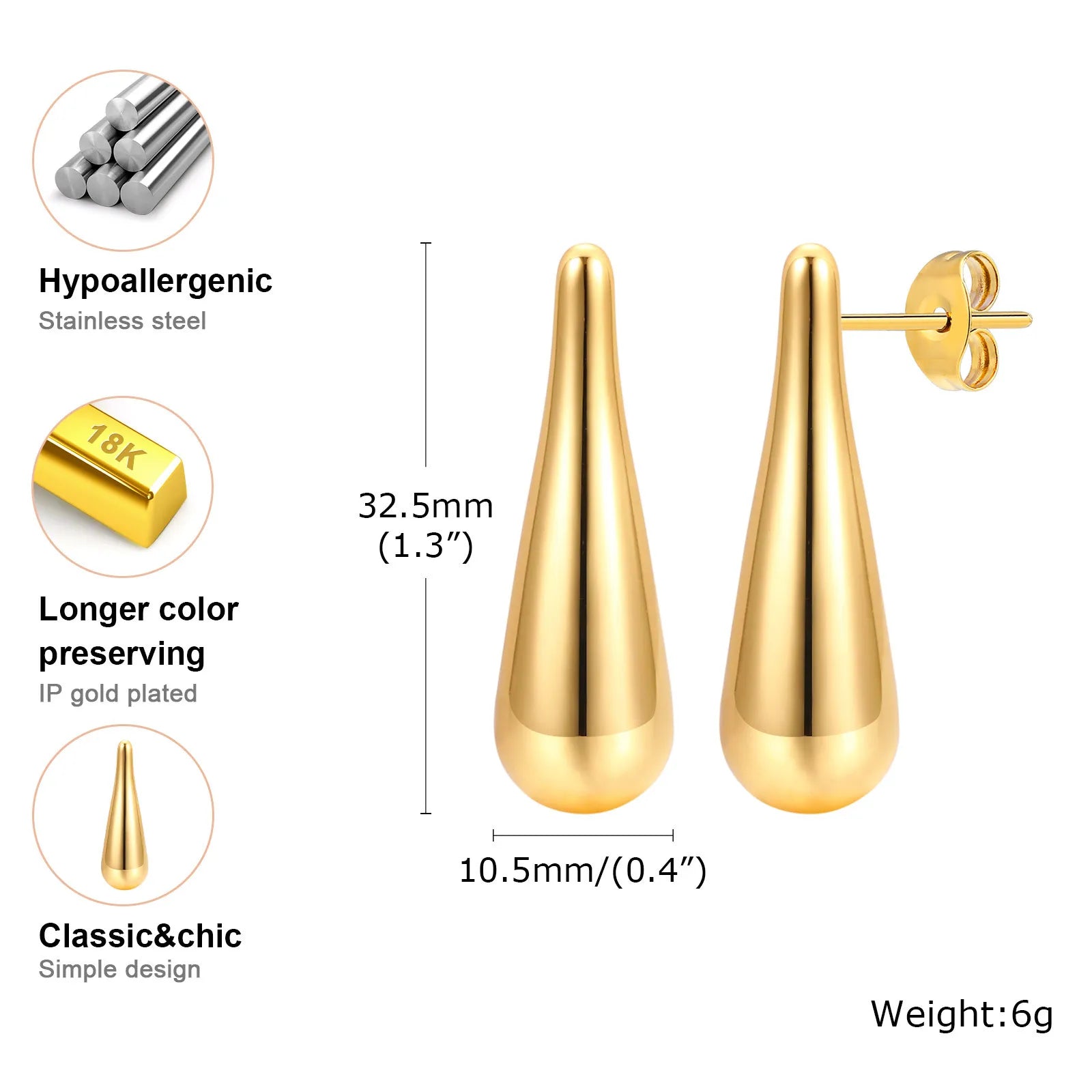 Pre Order:  Waterdrop Minimalist Gold Plated Stud Earrings