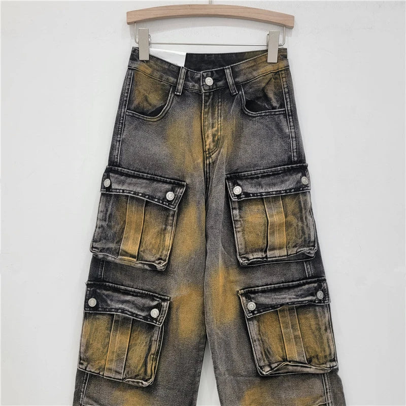 Pre Order:  Multi Pocket Distressed Loose Pants