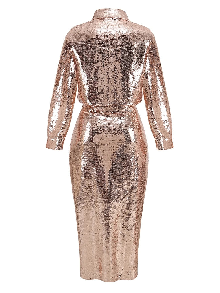 Pre Order:  Sequin Long Sleeved Top + Hip Wrapped Skirt Set