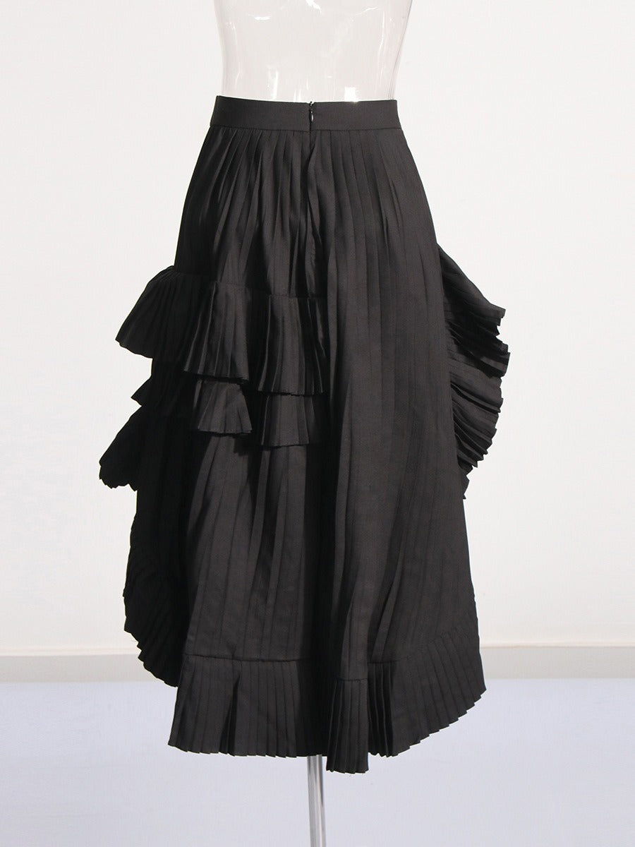 Pre Order:  Solid Pleated Ruffled Edge High Waist Skirt