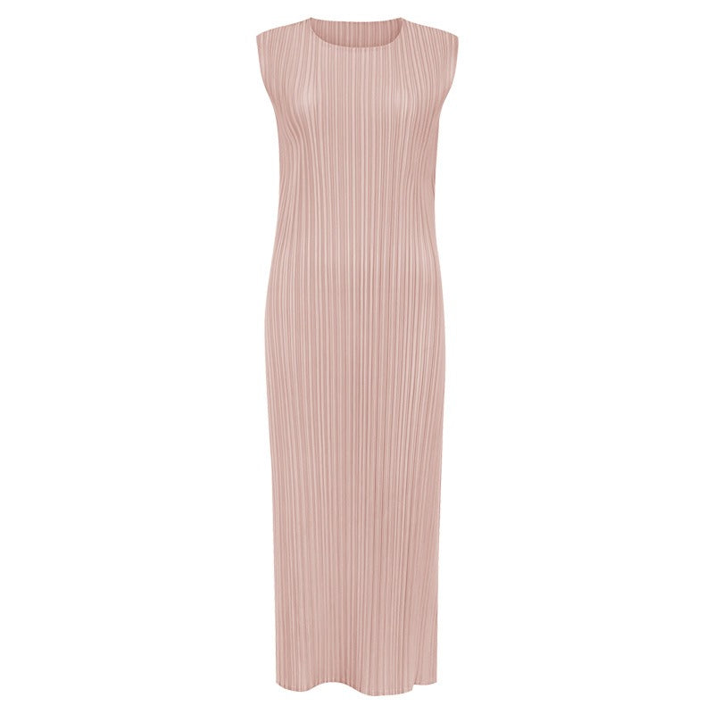 Pre Order:  Solid Pleated Sleeveless Midi Dress