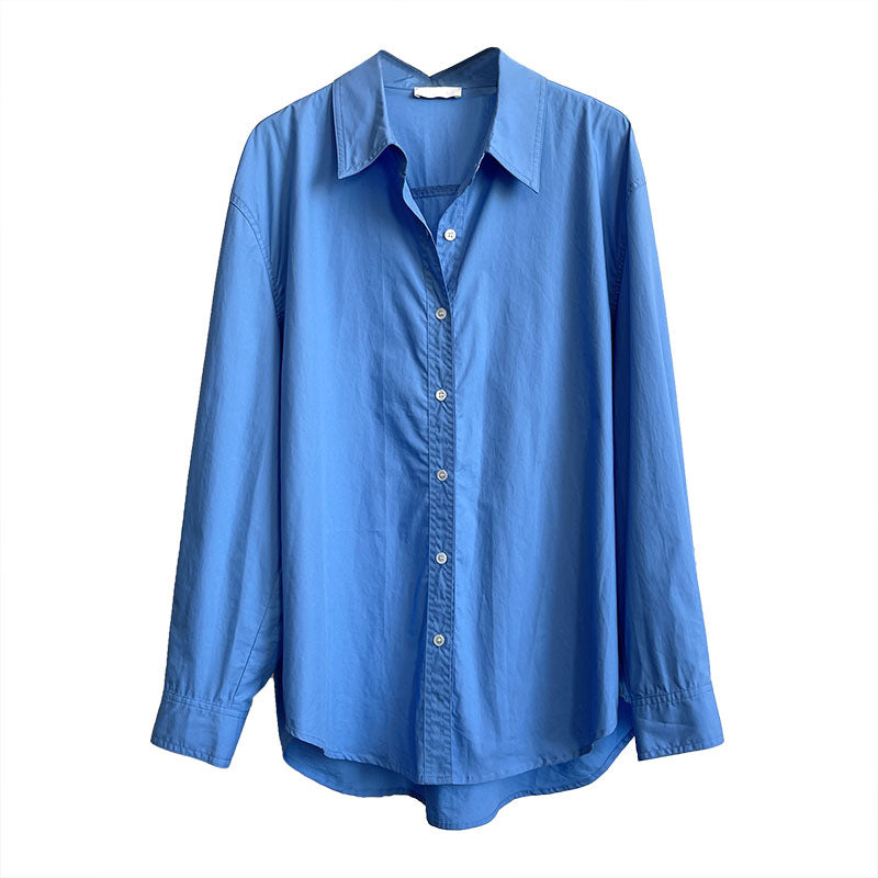 Pre Order:  Blue Casual Loose Long Sleeved Shirt