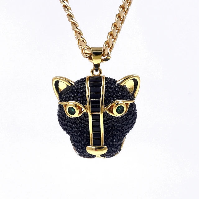 Cubic Zircon Leopard Head Pendant Cuban Chain Necklace