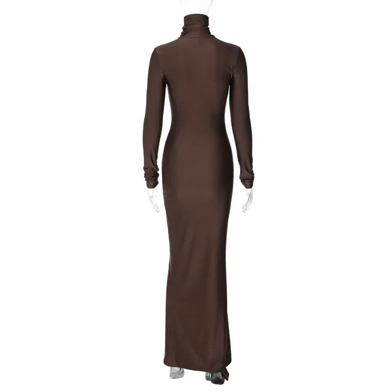 Pre Order:  Turtleneck Low Waist Bandage Maxi Dress