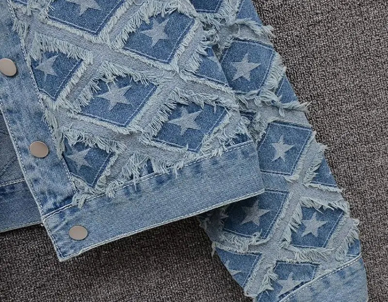 Pre Order:  Fringed Star Parches Denim Jacket