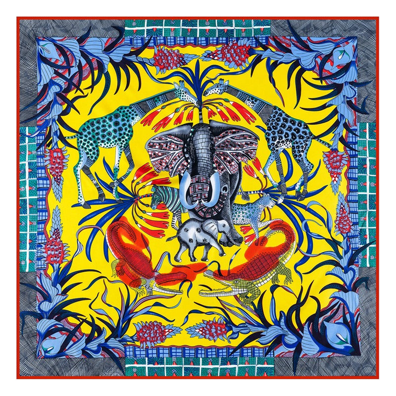 Pre Order:  Animal Kingdom Print Twill Silk Square Scarf