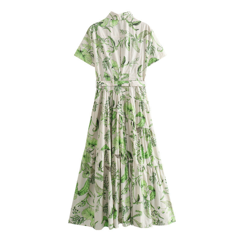 Pre Order:  Printed Short-Sleeved Printed Strap Midi Dress