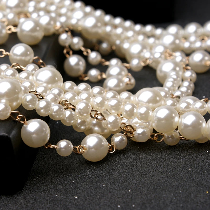 Moon Girl Multi-layer Pearls Chain Necklace