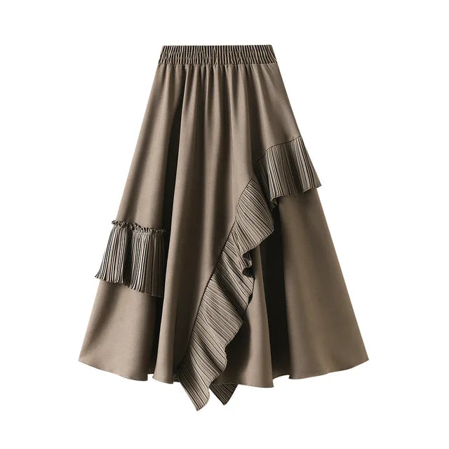 Ruffle Trim Midi A-Line Skirt