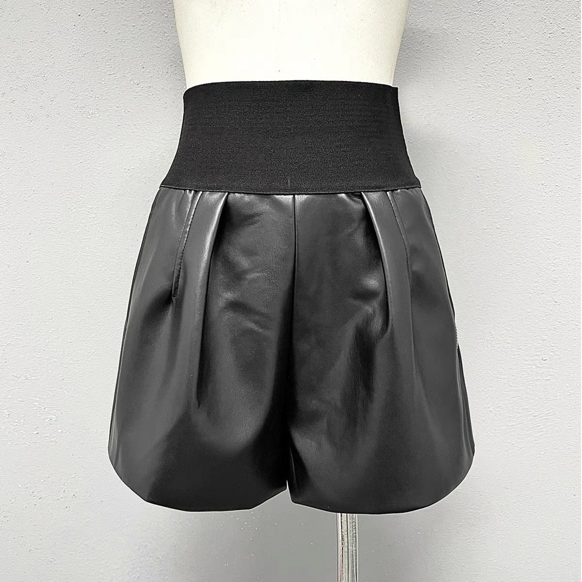 Pre Order:  Elastic Wide Leg PU Leather Shorts