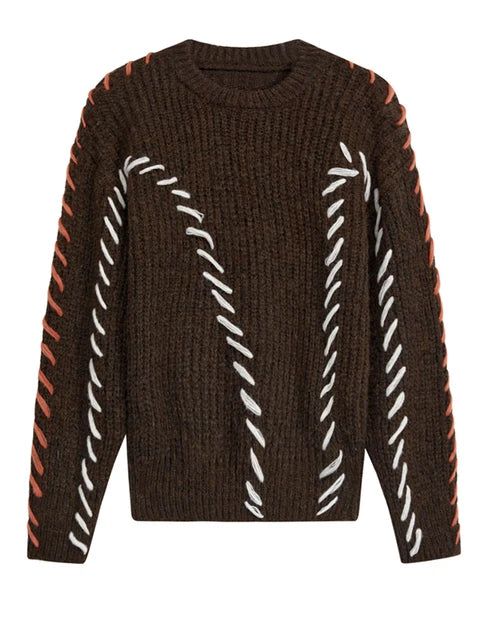 Pre Order:  Contrast Topstitch Knitted Sweater