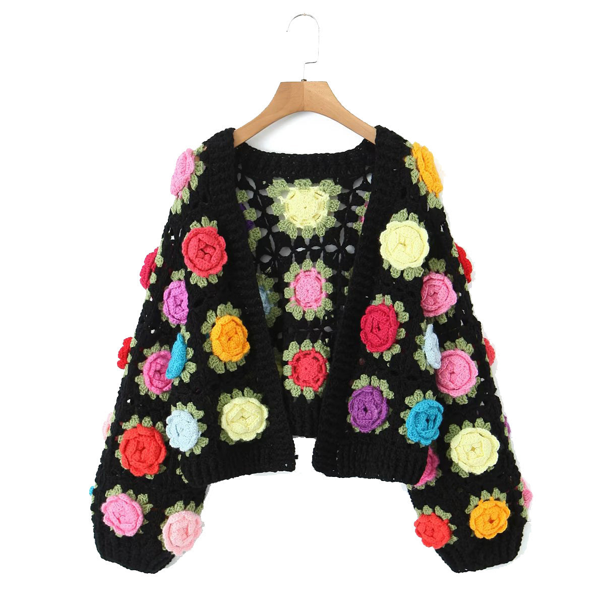 Hand Crocheted 3D Flower Ball Sweet Cardigan