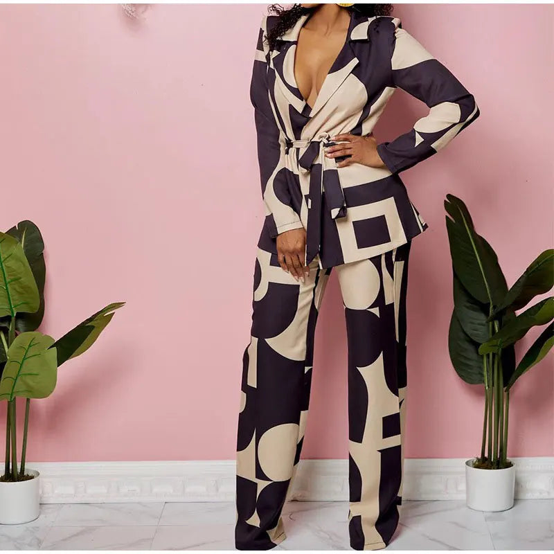 Pre Order:  Printed Coat + Wide Leg Pants Loungewear Set