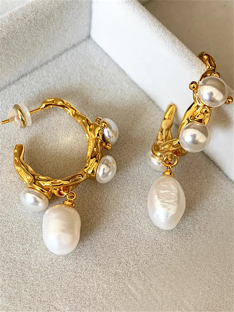 Pre Order:  Faux Pearls Pendant Hoop Earrings