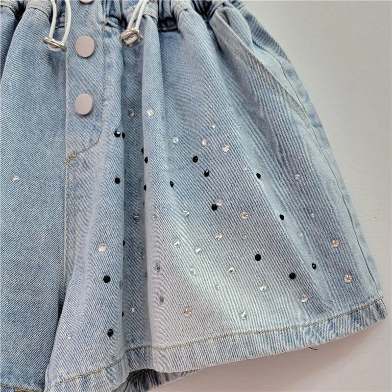 Pre Order: Hot Stamping 3D Butterfly Bow Wide Leg Denim Shorts