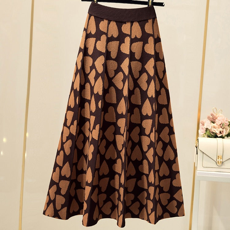 Pre Order:  Hearts A-Line Umbrella Knit Skirt