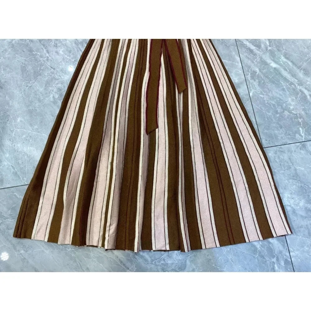 Pre Order:  Brown Halter Knitted Pleated Dress